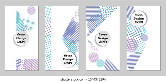 Retro Flyers. Set of Vintage Colorful Posters with Fun Elements, Colorful Dots, Lines and Circles with White Form for Text. Blue, Gray Design for Sale Brochures. Sale Ads.