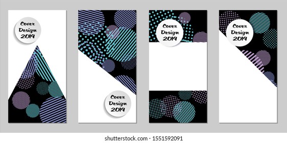 Retro Flyers. Set of Vintage Colorful Posters with Fun Elements, Colorful Dots, Lines and Circles with White Form for Text. Blue, Gray Design for Sale Brochures. Sale Ads.