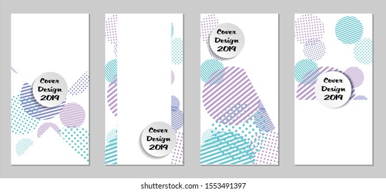 Retro Flyers. Set of Vintage Colorful Posters with Fun Elements, Colorful Dots, Lines and Circles with White Form for Text. Blue, Gray Design for Sale Brochures. Sale Ads.