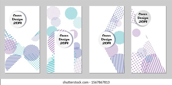 Retro Flyers. Set of Vintage Colorful Posters with Fun Elements, Colorful Dots, Lines and Circles with White Form for Text. Blue, Gray Design for Sale Brochures. Sale Ads.