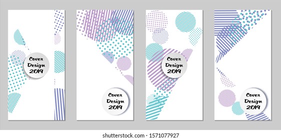 Retro Flyers. Set of Vintage Colorful Posters with Fun Elements, Colorful Dots, Lines and Circles with White Form for Text. Blue, Gray Design for Sale Brochures. Sale Ads.