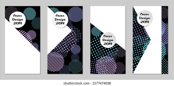 Retro Flyers. Set of Vintage Colorful Posters with Fun Elements, Colorful Dots, Lines and Circles with White Form for Text. Blue, Gray Design for Sale Brochures. Sale Ads.