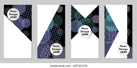 Retro Flyers. Set of Vintage Colorful Posters with Fun Elements, Colorful Dots, Lines and Circles with White Form for Text. Blue, Gray Design for Sale Brochures. Sale Ads.