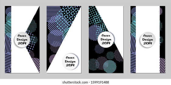 Retro Flyers. Set of Vintage Colorful Posters with Fun Elements, Colorful Dots, Lines and Circles with White Form for Text. Blue, Gray Design for Sale Brochures. Sale Ads.
