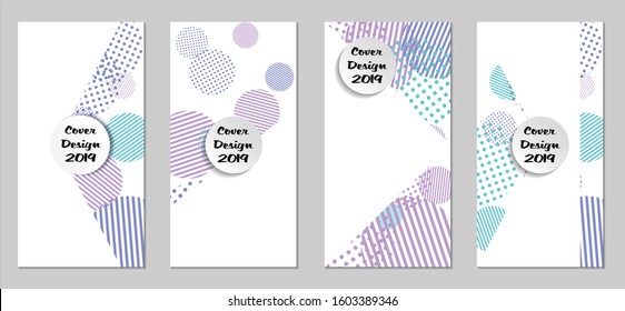 Retro Flyers. Set of Vintage Colorful Posters with Fun Elements, Colorful Dots, Lines and Circles with White Form for Text. Blue, Gray Design for Sale Brochures. Sale Ads.
