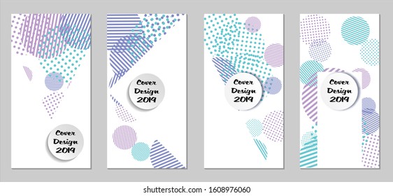 Retro Flyers. Set of Vintage Colorful Posters with Fun Elements, Colorful Dots, Lines and Circles with White Form for Text. Blue, Gray Design for Sale Brochures. Sale Ads.