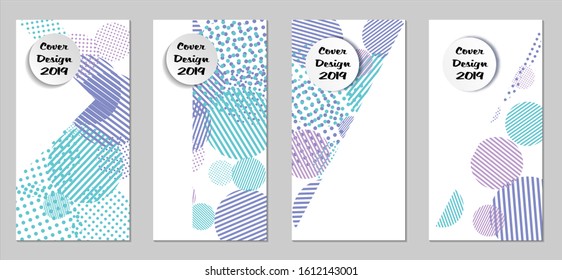 Retro Flyers. Set of Vintage Colorful Posters with Fun Elements, Colorful Dots, Lines and Circles with White Form for Text. Blue, Gray Design for Sale Brochures. Sale Ads.