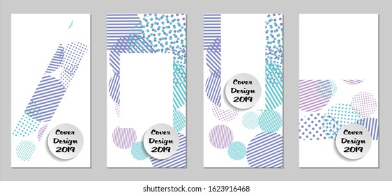Retro Flyers. Set of Vintage Colorful Posters with Fun Elements, Colorful Dots, Lines and Circles with White Form for Text. Blue, Gray Design for Sale Brochures. Sale Ads.