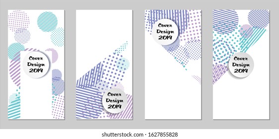 Retro Flyers. Set of Vintage Colorful Posters with Fun Elements, Colorful Dots, Lines and Circles with White Form for Text. Blue, Gray Design for Sale Brochures. Sale Ads.