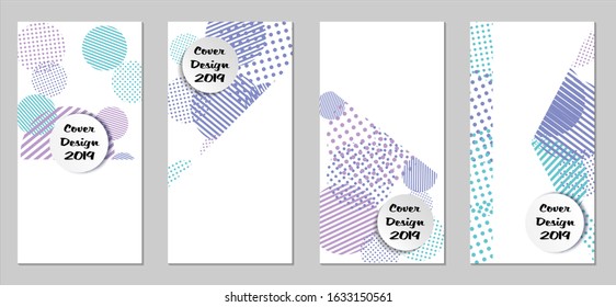 Retro Flyers. Set of Vintage Colorful Posters with Fun Elements, Colorful Dots, Lines and Circles with White Form for Text. Blue, Gray Design for Sale Brochures. Sale Ads.