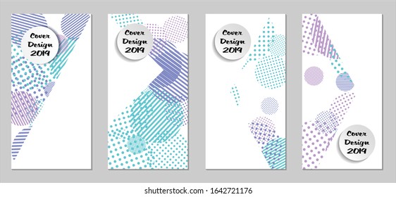 Retro Flyers. Set of Vintage Colorful Posters with Fun Elements, Colorful Dots, Lines and Circles with White Form for Text. Blue, Gray Design for Sale Brochures. Sale Ads.
