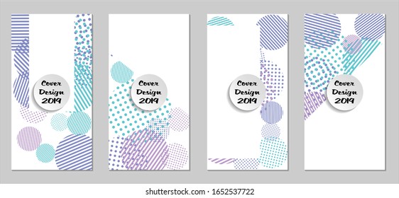 Retro Flyers. Set of Vintage Colorful Posters with Fun Elements, Colorful Dots, Lines and Circles with White Form for Text. Blue, Gray Design for Sale Brochures. Sale Ads.