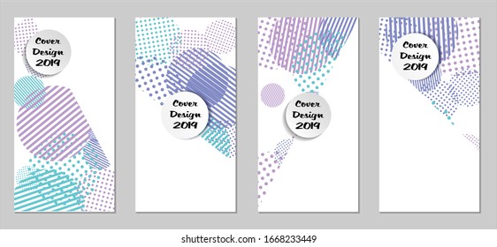 Retro Flyers. Set of Vintage Colorful Posters with Fun Elements, Colorful Dots, Lines and Circles with White Form for Text. Blue, Gray Design for Sale Brochures. Sale Ads.