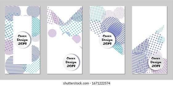 Retro Flyers. Set of Vintage Colorful Posters with Fun Elements, Colorful Dots, Lines and Circles with White Form for Text. Blue, Gray Design for Sale Brochures. Sale Ads.