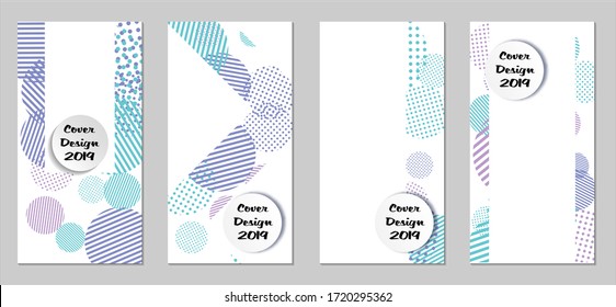 Retro Flyers. Set of Vintage Colorful Posters with Fun Elements, Colorful Dots, Lines and Circles with White Form for Text. Blue, Gray Design for Sale Brochures. Sale Ads.