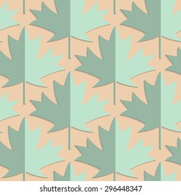 Retro fold green maple leaves.Abstract geometrical ornament. Pattern with effect of folded paper with realistic shadow. Vintage colored simple shapes on textured background.