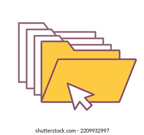 Retro folders concept. Graphic element for programs and applications, computer interface. Exchange of information. Poster or banner, hippie era, old style icon. Cartoon flat vector illustration