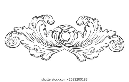 Retro gebladerte decoratieve hand tekening ontwerpelement. Barokke scroll sierlijke monogram. Victoriaanse filigraan bloeit wervelvignet. Vector geïsoleerde illustratie voor print, bruiloft, stof, uitnodiging