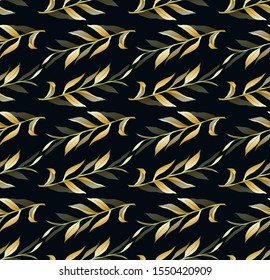 retro foliage wallpaper pattern in gold black shades