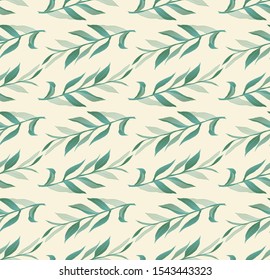retro foliage wallpaper pattern in green ivory shades