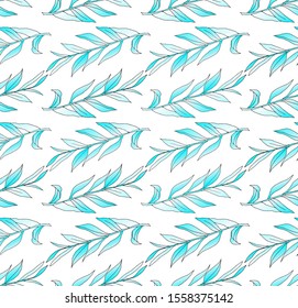 retro foliage wallpaper pattern in snow blue shades