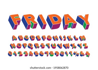 retro font, abstract alphabet, letters and numbers, blue and orange style