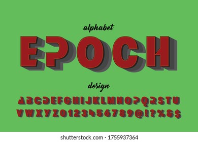 retro font, alphabet design, typeface vector, green and red style background