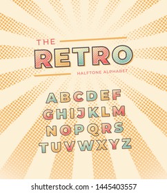 the retro font alphabet halftone,lettering ,90s, 80s poster, banner ,style letters