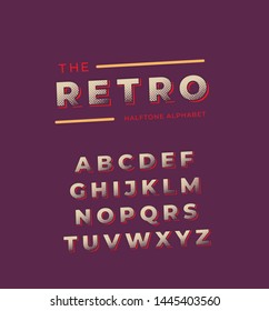 the retro font alphabet halftone,lettering ,90s, 80s poster, banner ,style letters