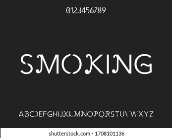 Retro font, alphabet, letters and numbers  gray  style name smoking