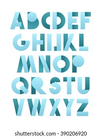 Retro font in blue. Alphabet letters for vintage design directions. 3D realistic. vector illustration