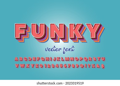 fuente retro, fondo azul, alfabeto vector, letras y números, vector tipográfico
