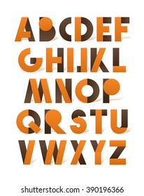 Retro font in brown and orange. Alphabet letters for vintage design directions. 3D realistic 