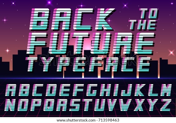 レトロなフォント ファッション80 90年代 ベクター英語アルファベット 未来的なラテン文字 のベクター画像素材 ロイヤリティフリー