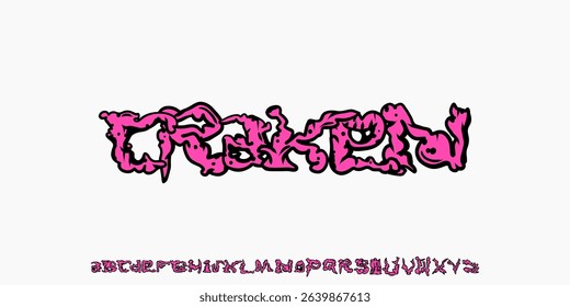 Retro Font. Funny Typeset in Y2k Graffiti Style. Vector Artwork Monster Alphabet. Cute Letters Kids Book Cartoon Aesthetic. design for street wear,clothing,movie,urban