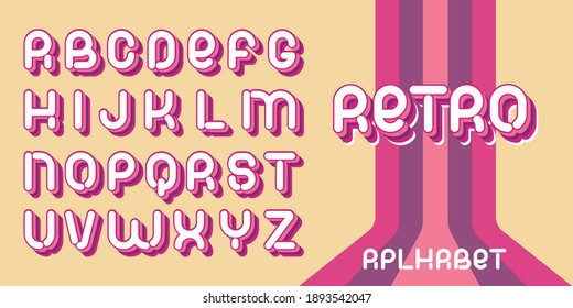 Retro font. Letters of 70s-80s aesthetics. Vector alphabet in layered style.