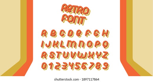 Retro font. Letters of 70s-80s aesthetics. Vector alphabet in layered style.