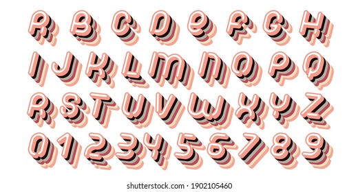 Retro font. Letters of 70s-80s aesthetics. Vector alphabet in layered style.