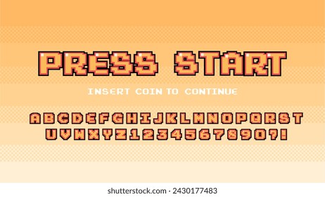 Retro font and numbers. Video computer game design 8 bit . Vector alphabet	
