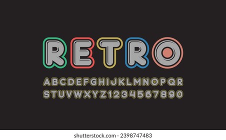 Retro font, old alphabet, rounded letters and numbers, vector illustration 10eps