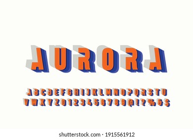 retro  font, orange background, vector alphabet, letters and numbers