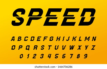 Retro font for posters. Comic alphabet. Vintage Futuristic techno typeface, editable and layered. Vector inscription Speed. modern chrome letters in Pop art style for banners.