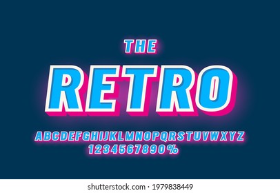 Retro Font Set Sammlung, Buchstaben und Zahlen Symbol. Vektorgrafik