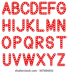 Retro font set, English alphabet letters design, red isolated on white background, vector illustration.