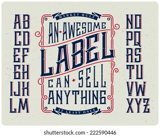 Retro font set with ornament frame for making label design