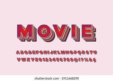 retro font, typeface design, red and pink  vector background