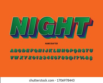 Retro font, Typography alphabet green style name night
