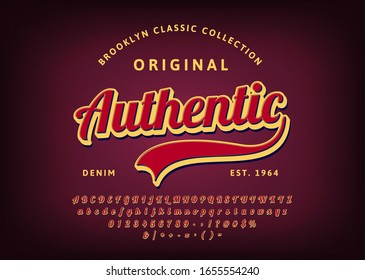 Retro font. Vintage alphabet. Custom type letters and numbers on a dark floral background. Stock vector vintage font for labels, headlines