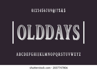 Retro font, violet background, vector alphabet, letters and numbers, typography vector