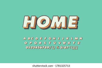 Retro Font With The Word Home. Vector Script Font.Slanted Letters In The Old Style. 3D Alphabet